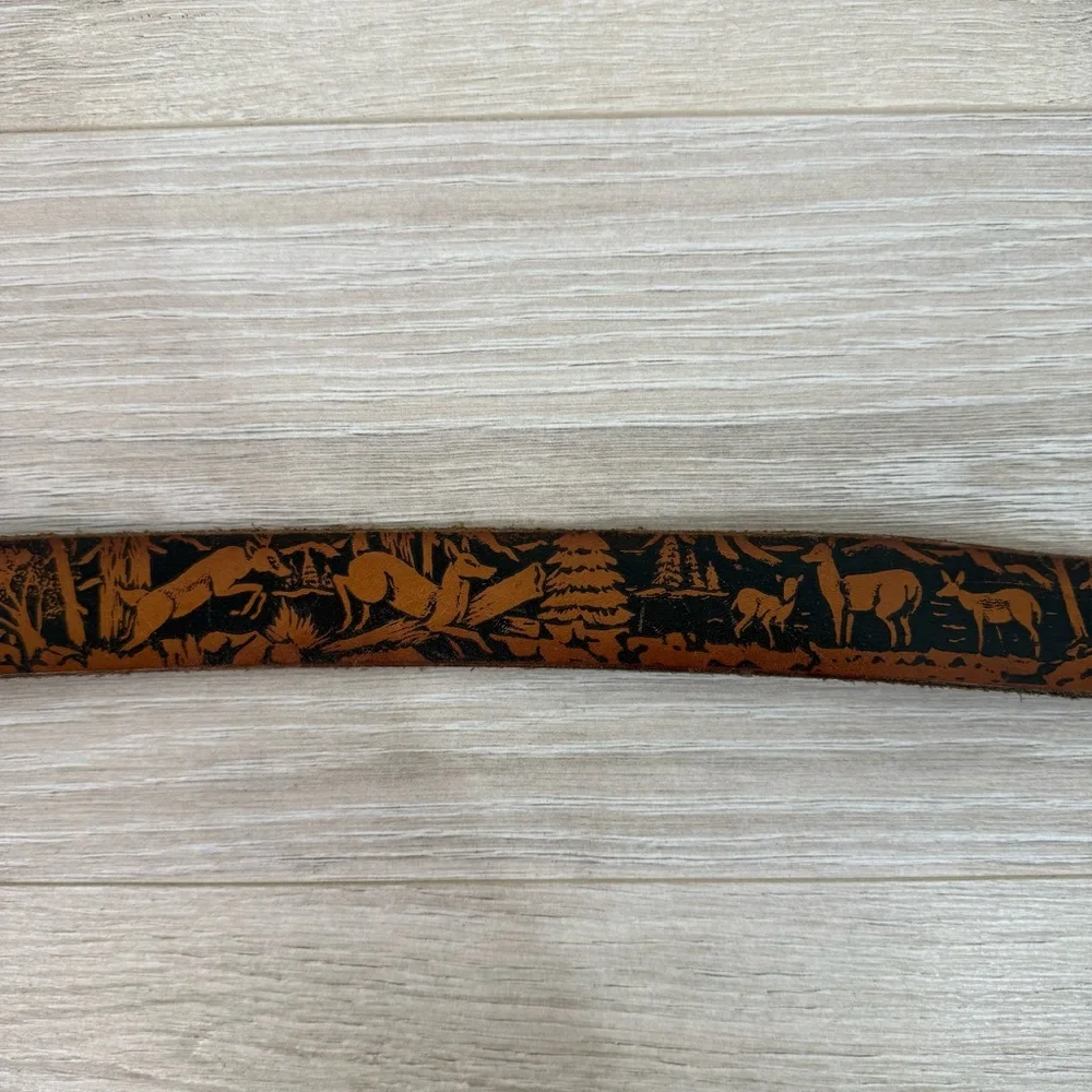 Vintage Made in USA Deer Forest Leather Belt